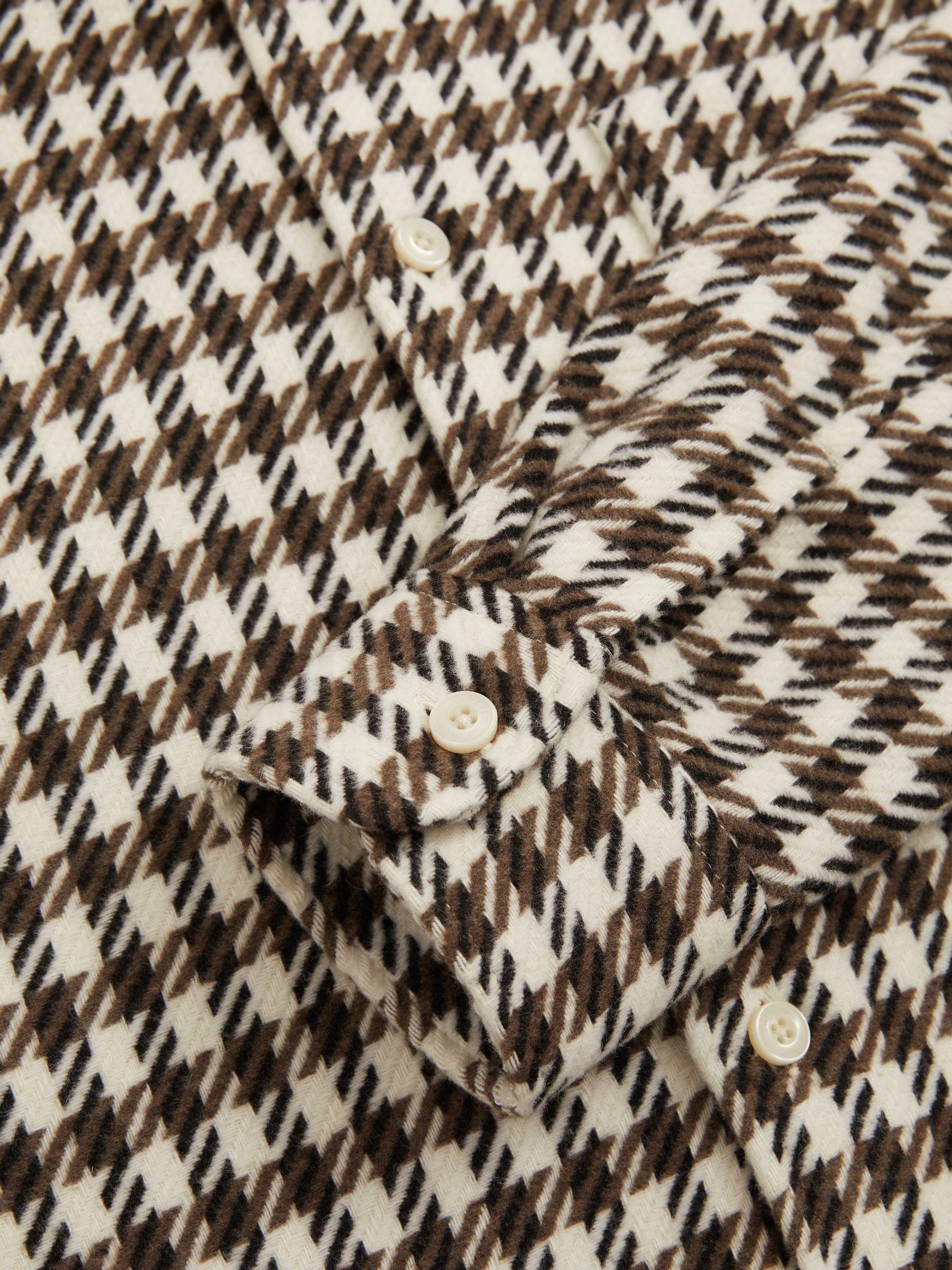 Dogtooth Overshirt with Wool in White/Brown Product Image