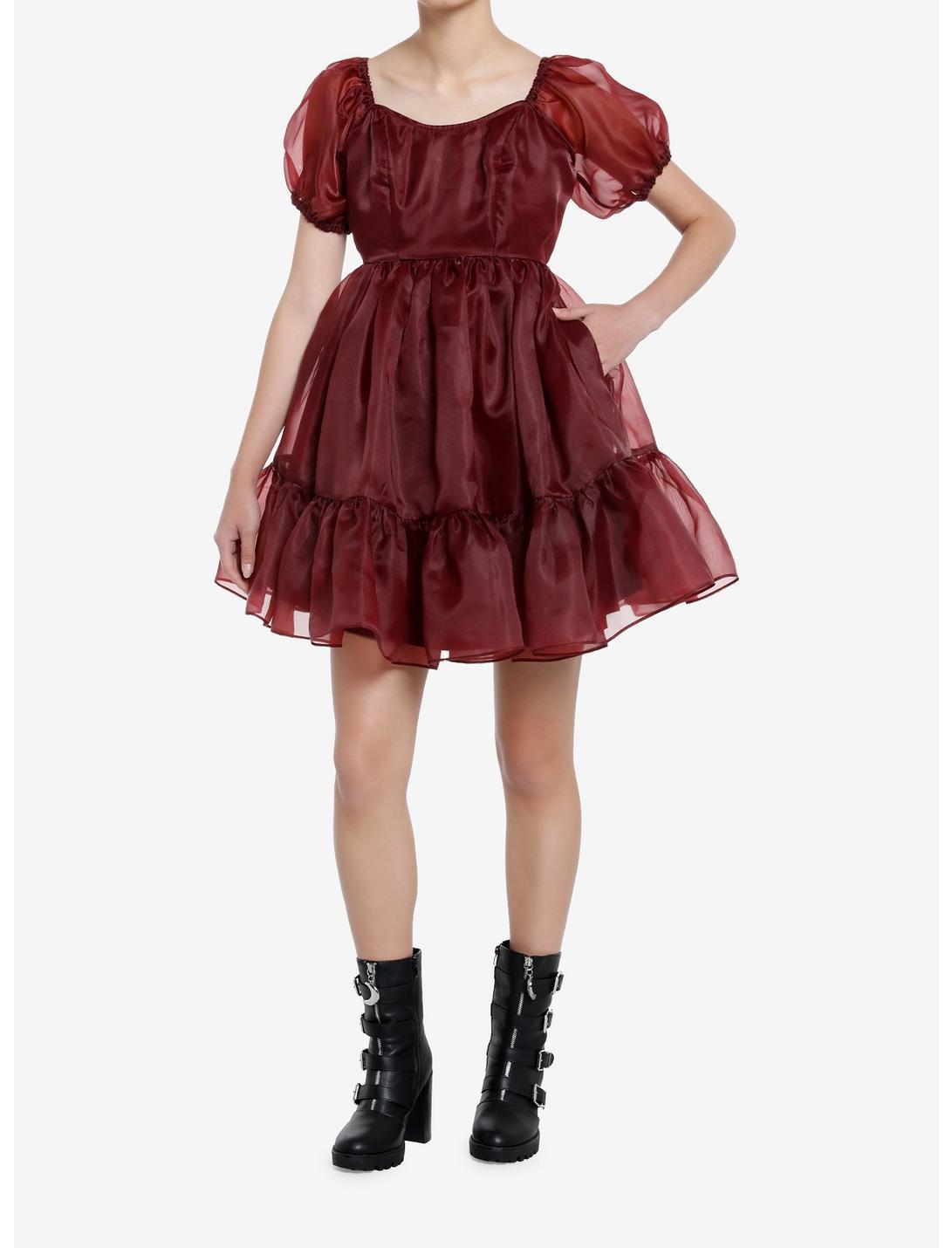 Cosmic Aura Maroon Organza Tiered Dress Product Image