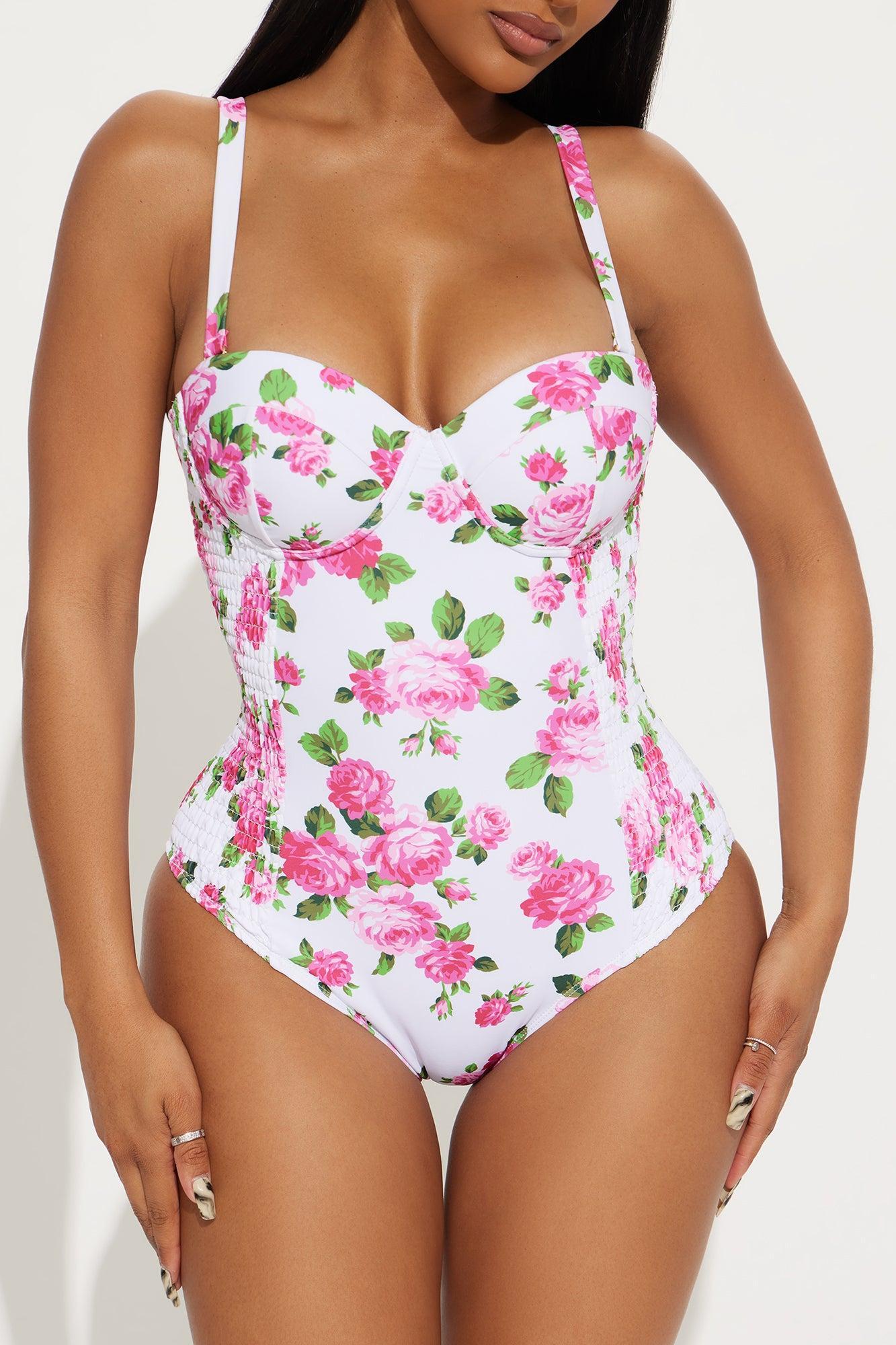 Paradise Found Smocked Underwire 1 Piece Swimsuit - Pink/combo Product Image
