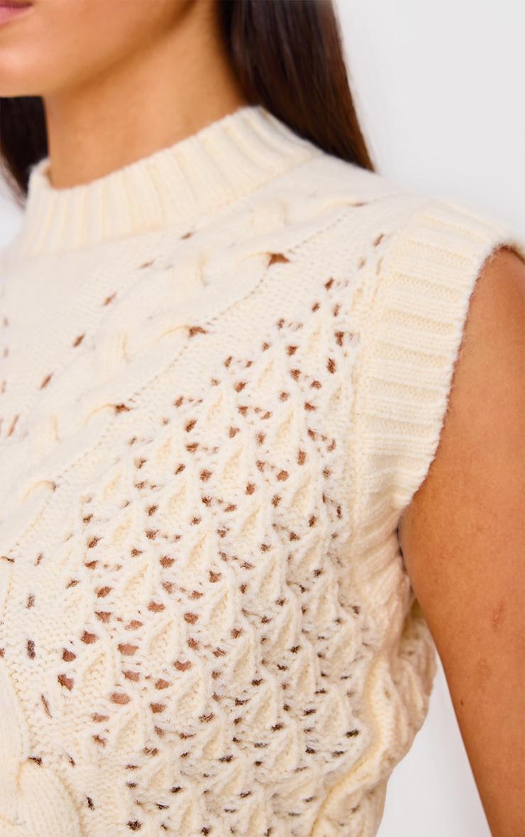 Cream Textured Cable Knit Sweater Vest Product Image