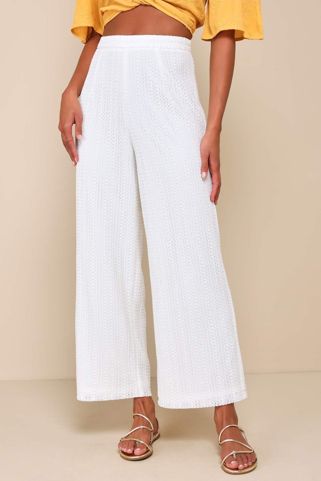 Exceptional Bliss White Crochet Lace High-Rise Pants Product Image