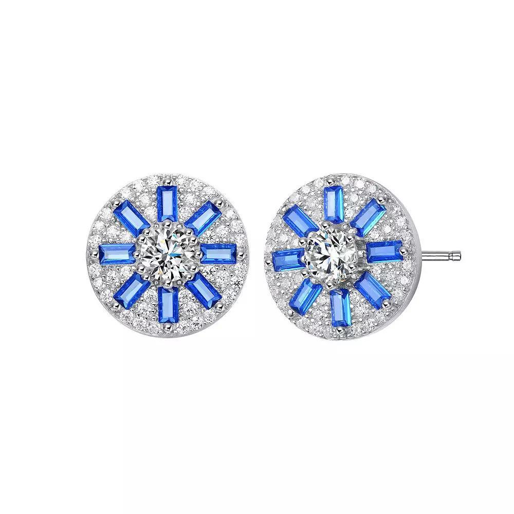 Sterling Silver Blue Cubic Zirconia Baguette & Round Stud Earrings, Womens Product Image