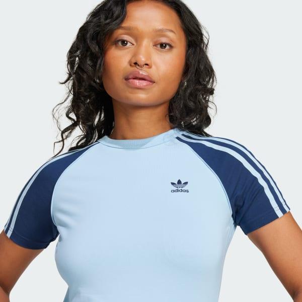 adidas Adicolor 3-Stripes Raglan Slim Tee Glow Pink L Womens Product Image