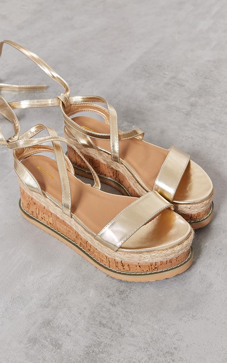 Gold Espadrille Lace Up Flatform Sandals Product Image