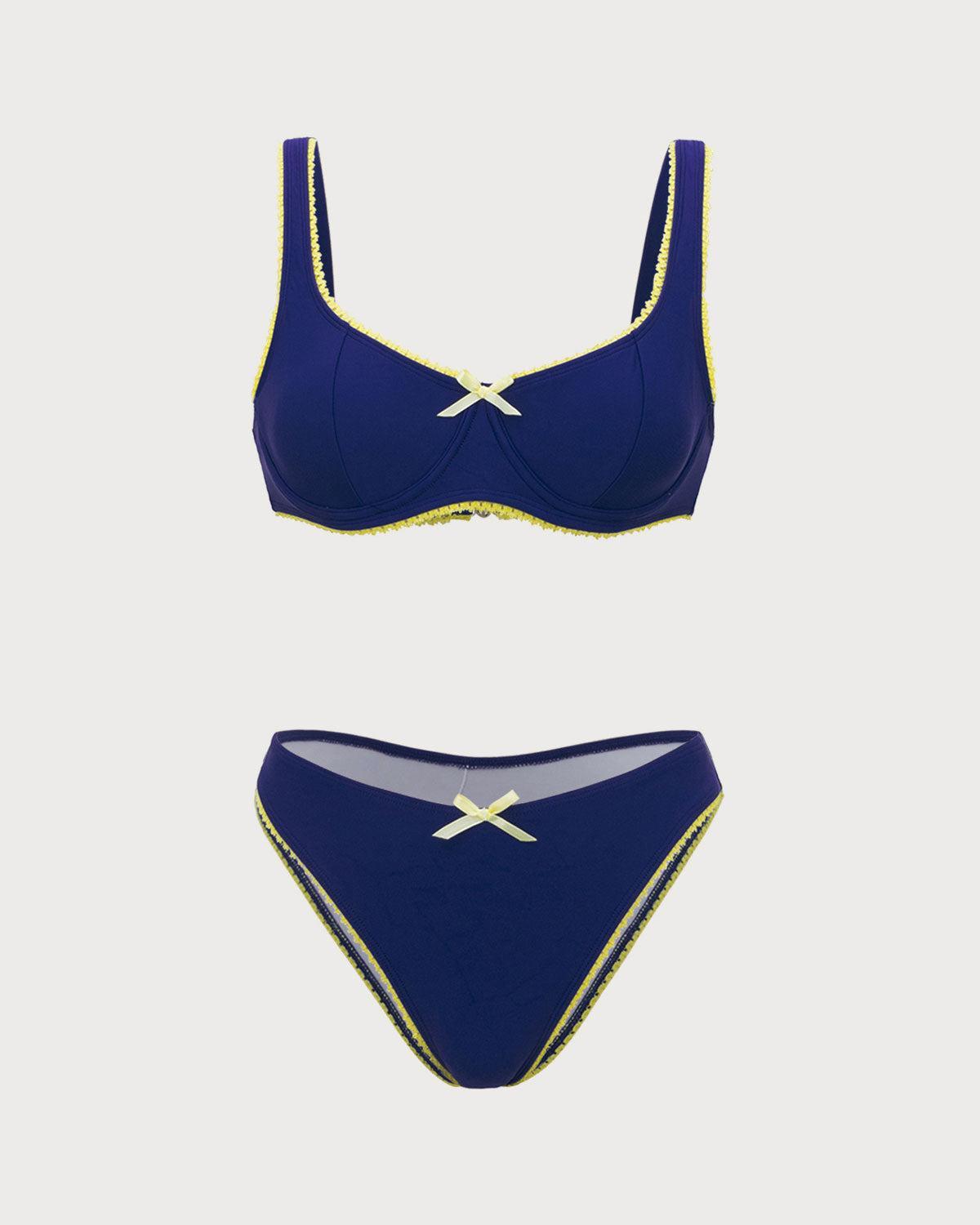 Blue Lace Contrasting Underwire Bikini Set Product Image