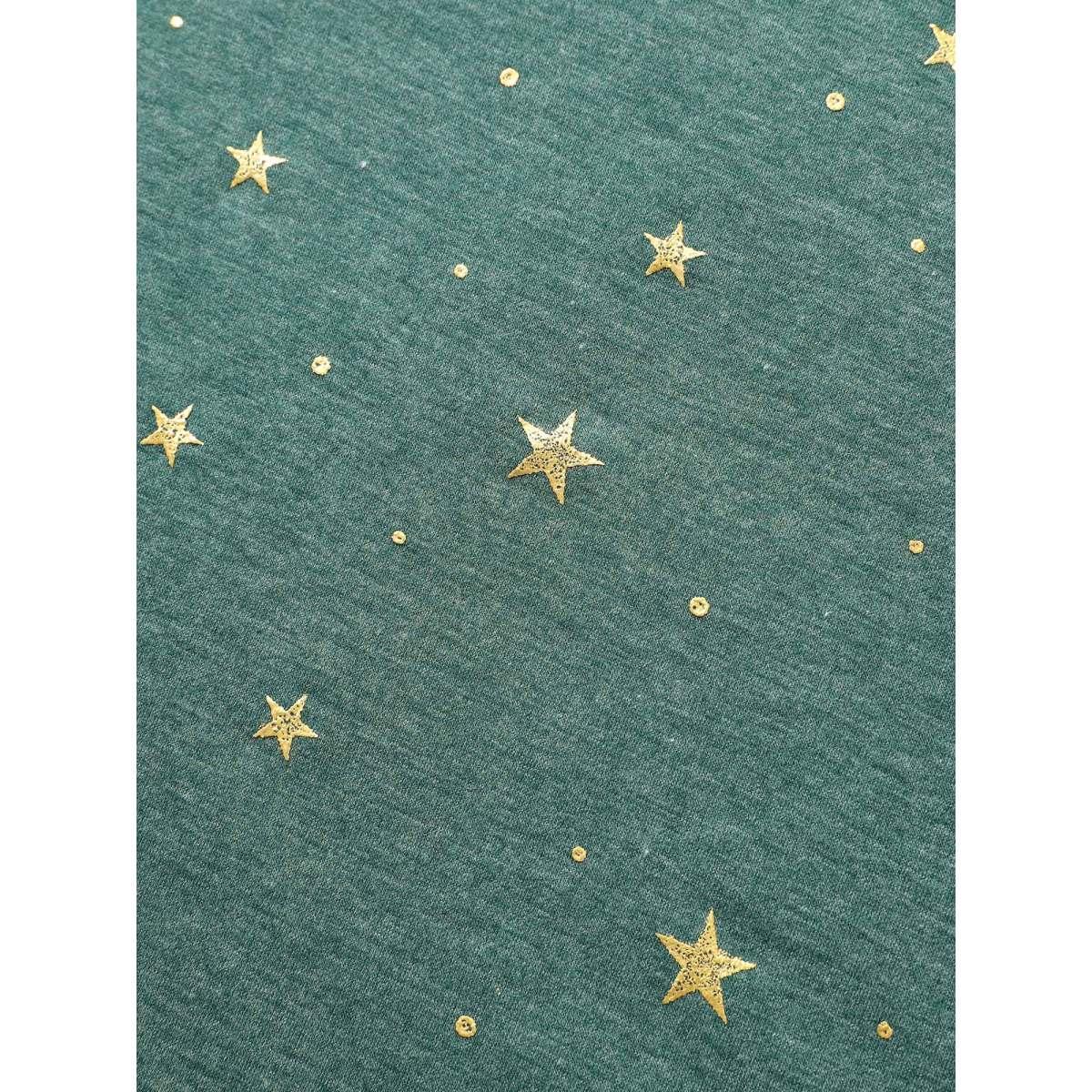 Plus Size Star Glitter Cuffed Sleeve Crew Neck T-shirt Cyan Women Casual Heather Moon and Star Round Neck Dailywear T-shirts BloomChic 12/L Product Image