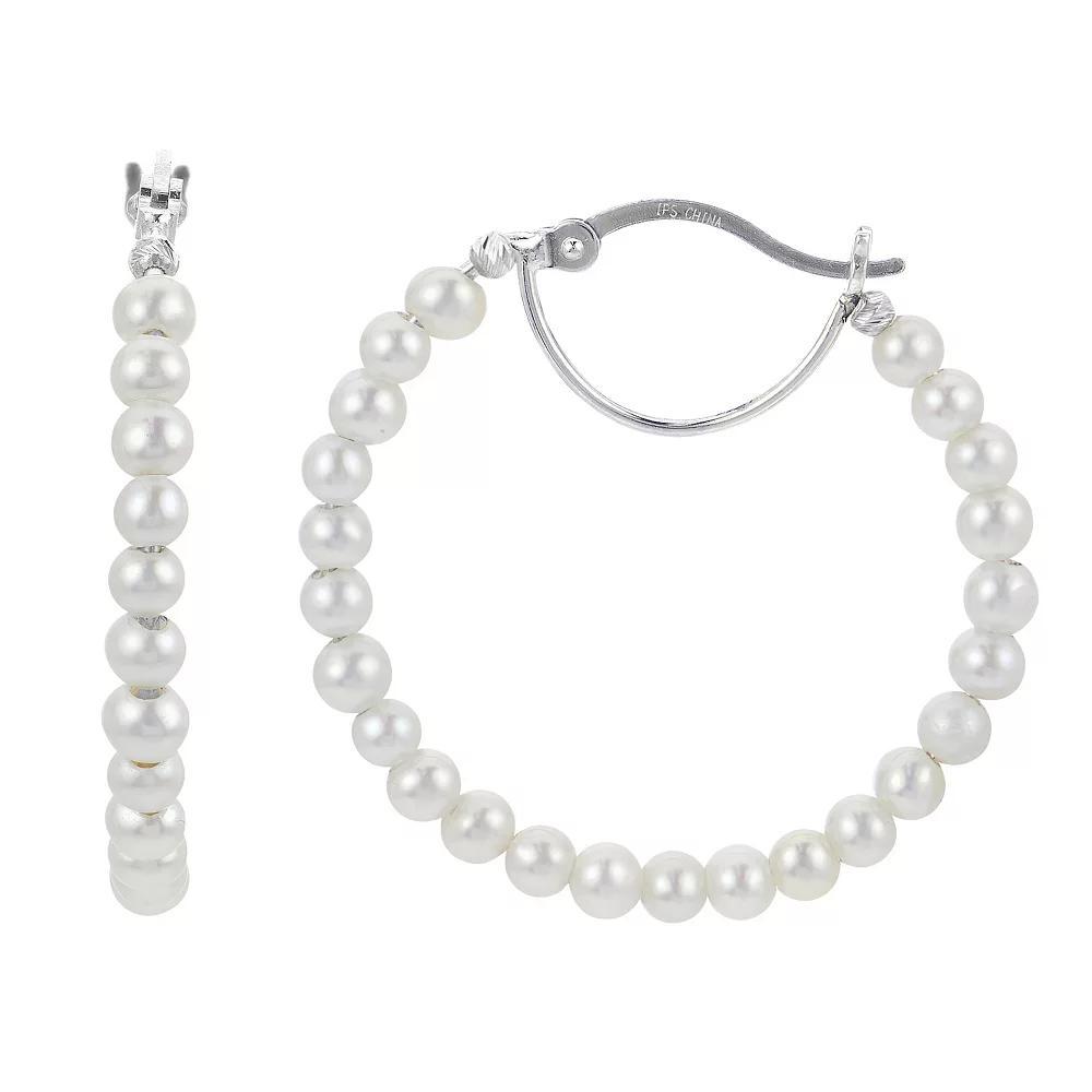 PearLustre by Imperial Sterling Silver Freshwater Cultured Pearl Hoop Earrings, Womens Product Image