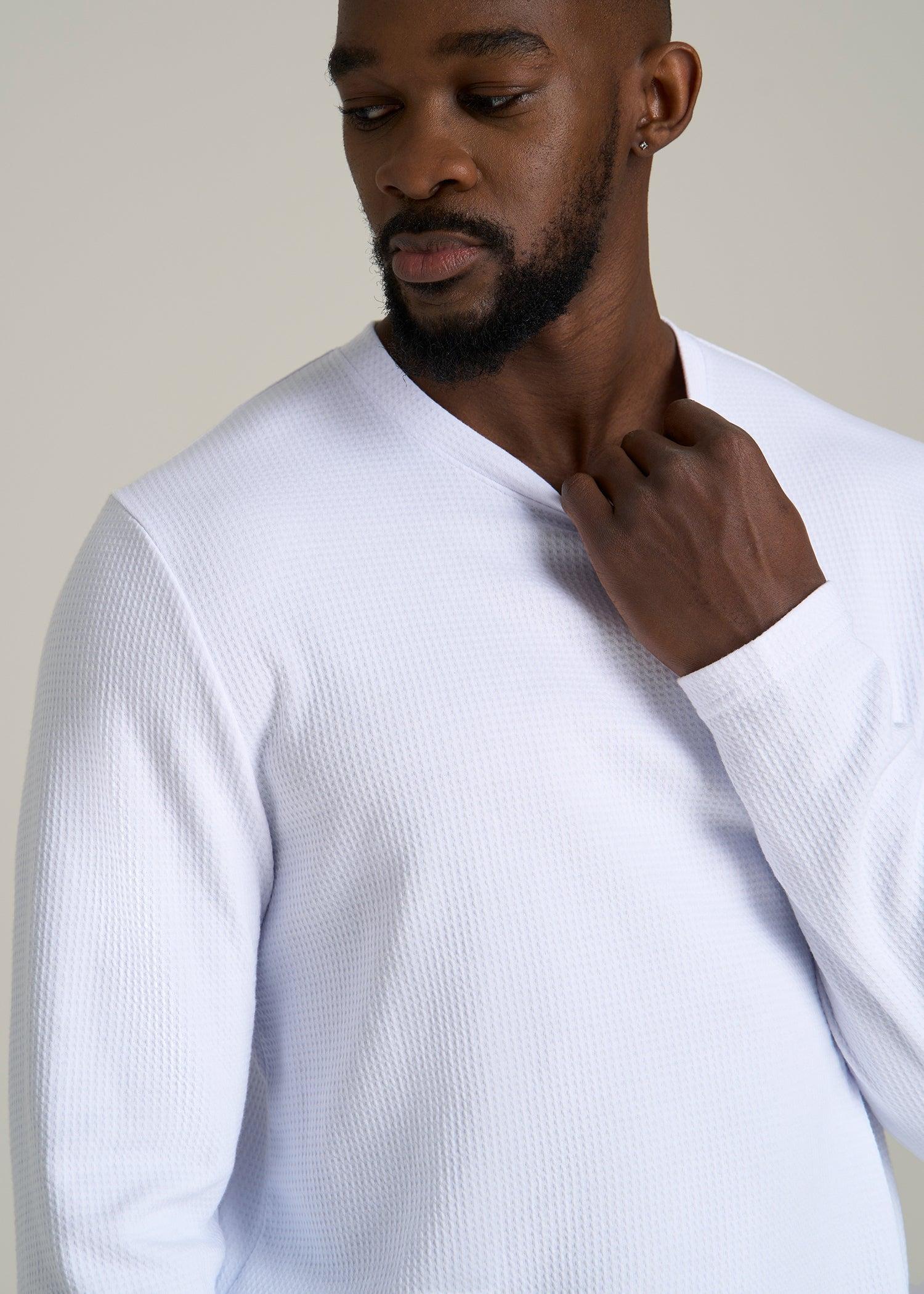 Cloud Knit Waffle Long Sleeve Tee for Tall Men in White Product Image