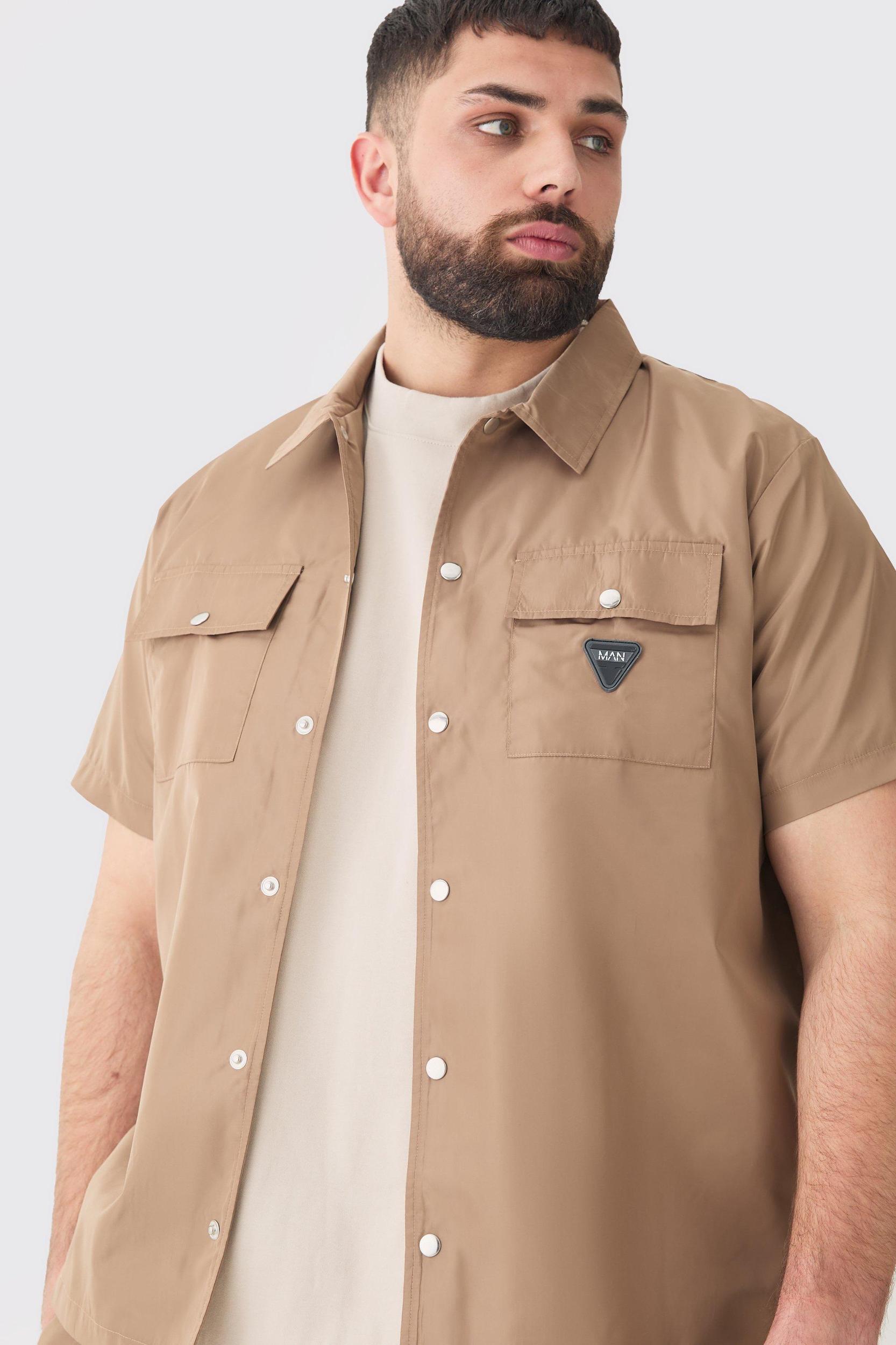 Plus Regular Patch Pocket Nylon Man Shirt Jacket | boohooMAN USA Product Image