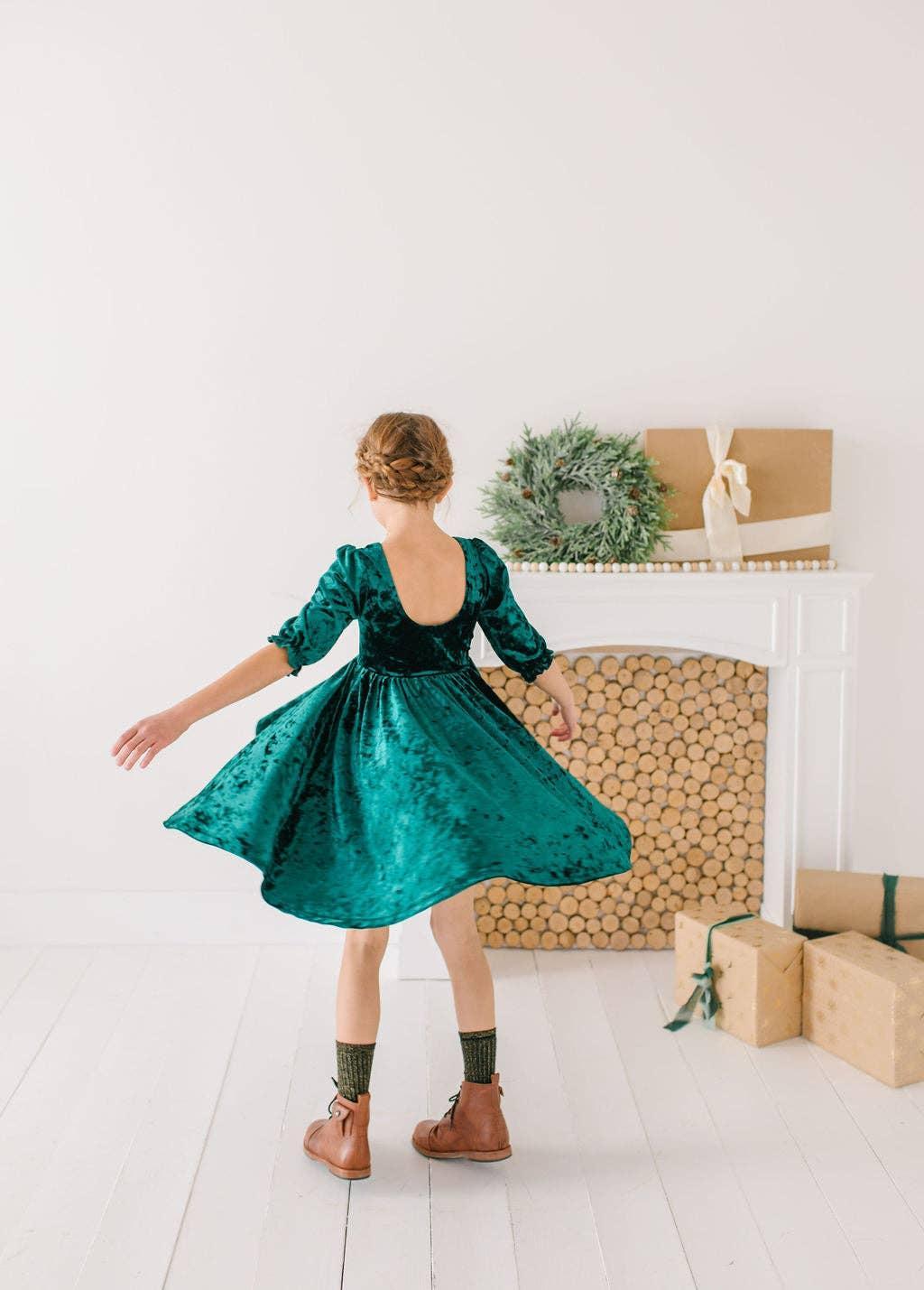 Ollie Jay - Pippa Dress in Crushed Green Velvet Product Image
