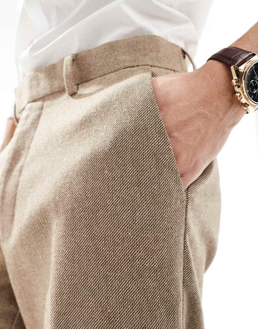 ASOS DESIGN smart wool mix straight leg pants in stone twill Product Image