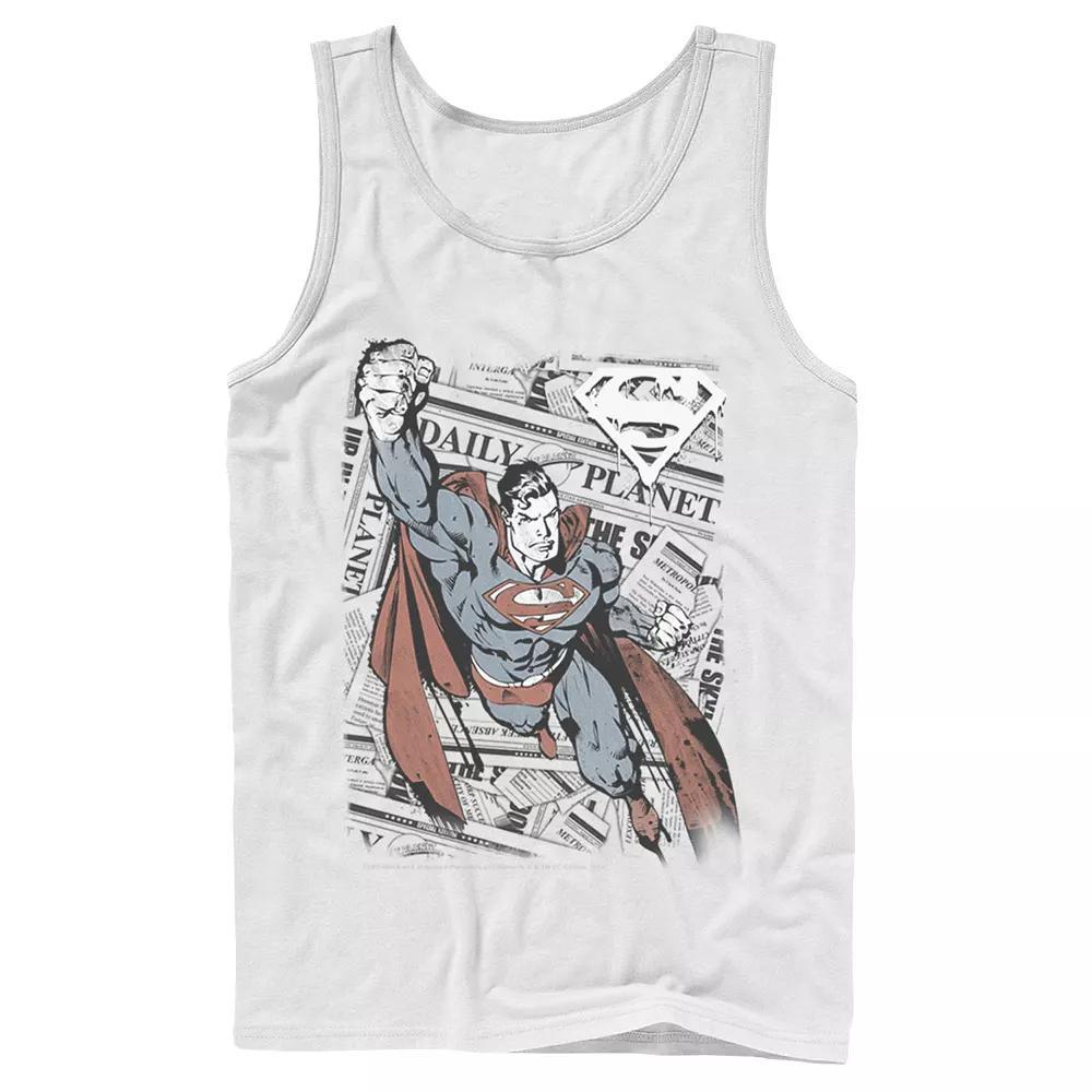 Men's DC Comics Superman Daily Planet Background Poster Tank Top, Size: Large, White Product Image