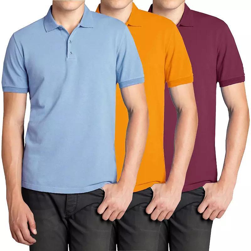 Men's Galaxy 3-Pack Pique Polos, Size: Medium, Blue Orange Red Product Image