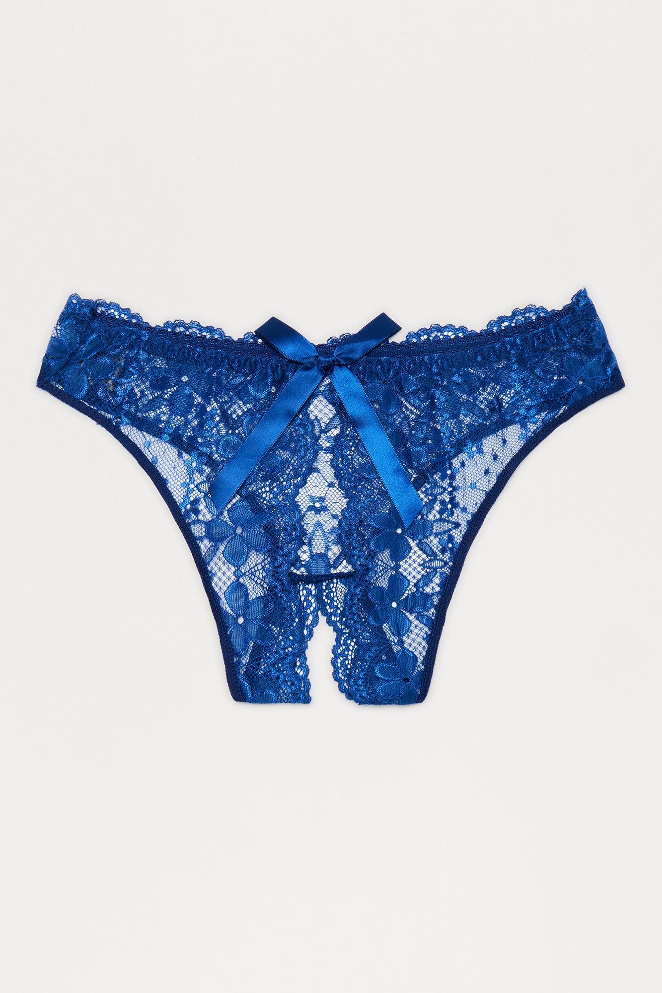 Lorraine Lace Crotchless Hipster Panty - Navy Product Image