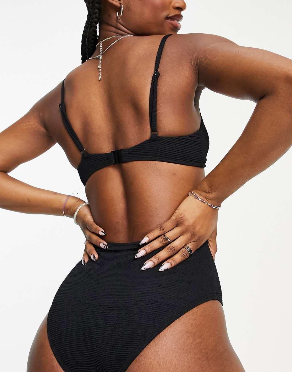 Topshop crinkle cami bikini top in black  Product Image