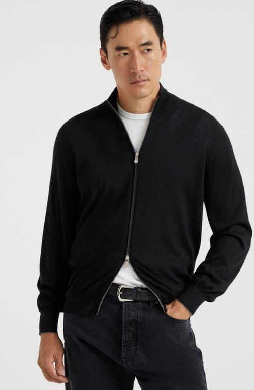 BRUNELLO CUCINELLI Men's Cashmere And Silk Lightweight Cardigan With Zipper In Black Product Image