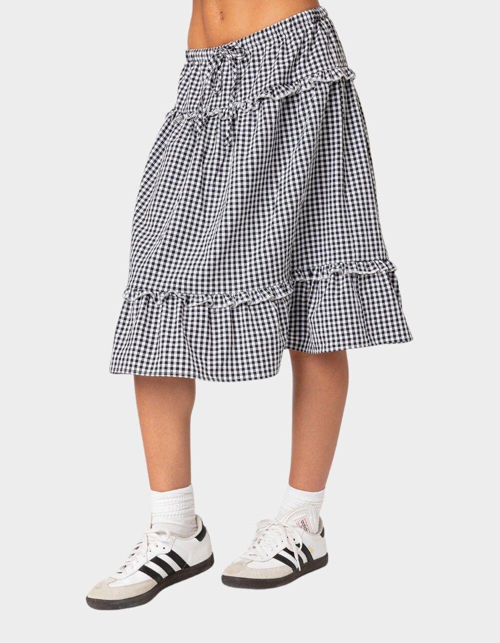 EDIKTED Plaid Tiered Midi Skirt - BLACK Product Image