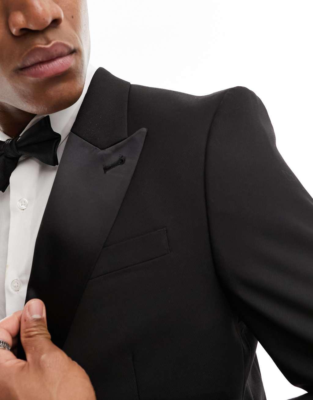 River Island skinny tuxedo jacket in black Product Image
