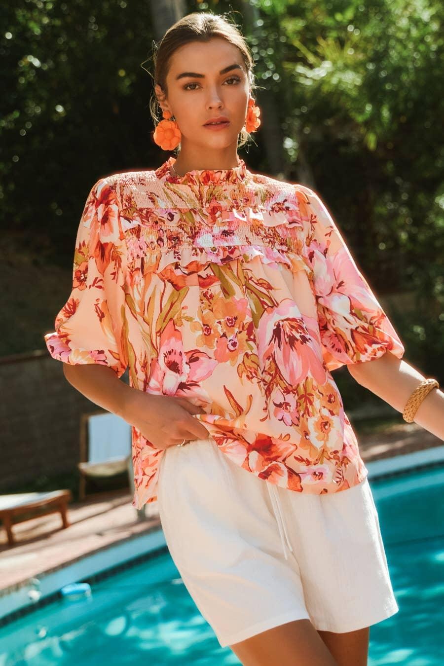 Floral Bubble Sleeve Blouse Product Image