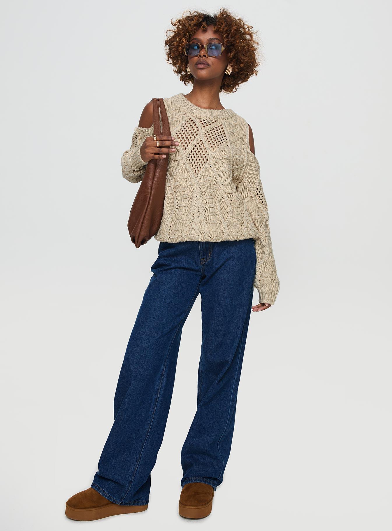 Colser Cable Knit Sweater Beige Beige Product Image