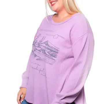 Women's Plus Long Sleeves Waffle Graphic Top Female Product Image