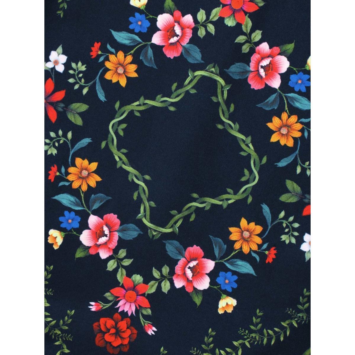 Plus Size Floral Printed Heart neckline Lantern Sleeve Dress DarkBlue Women Elegant Patchwork Heart neckline Long Sleeve Curvy BloomChic 10/M Product Image