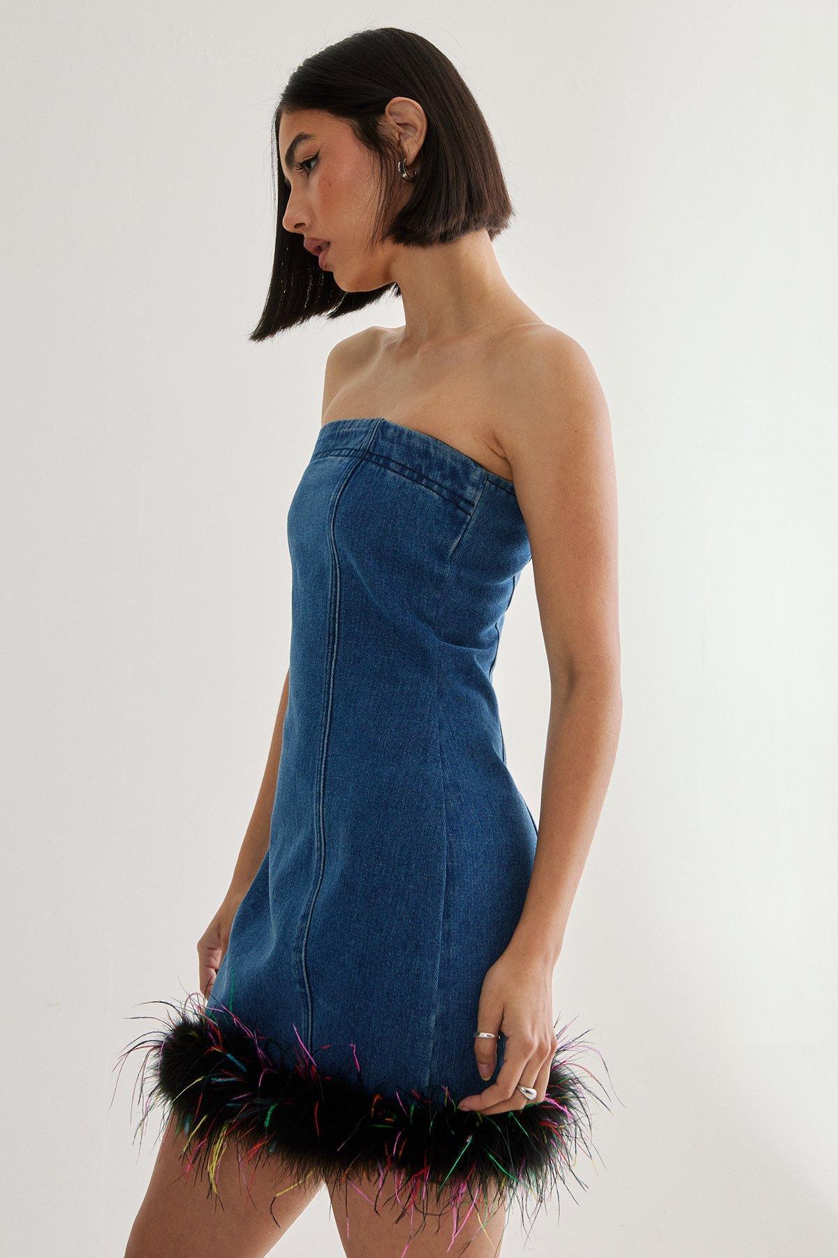 Feather Hem Bandeau Dress Product Image