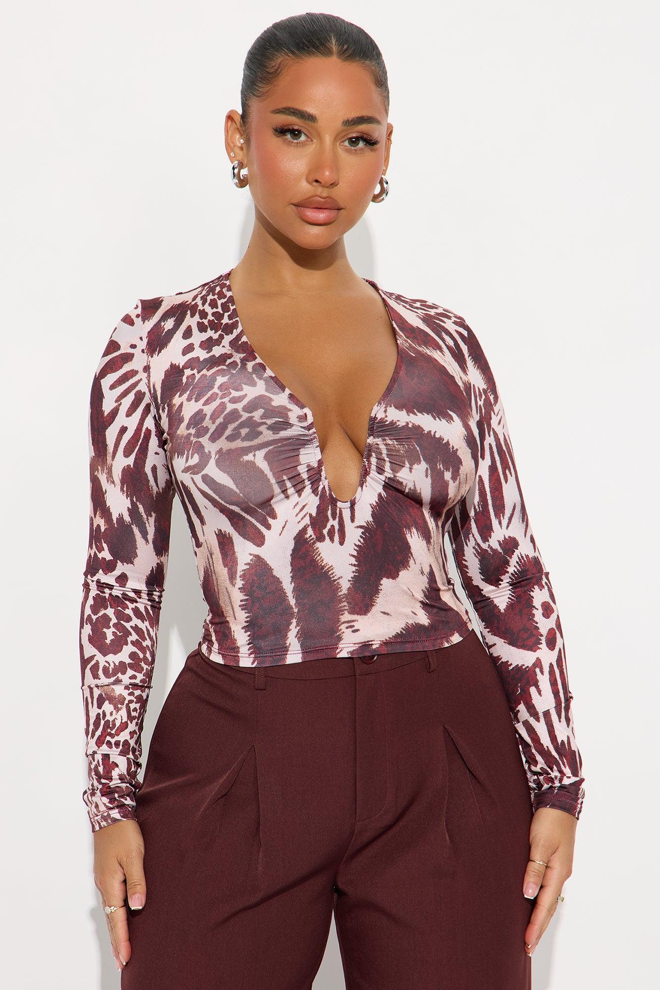 Coco Ruched Long Sleeve Top - Brown/combo Product Image