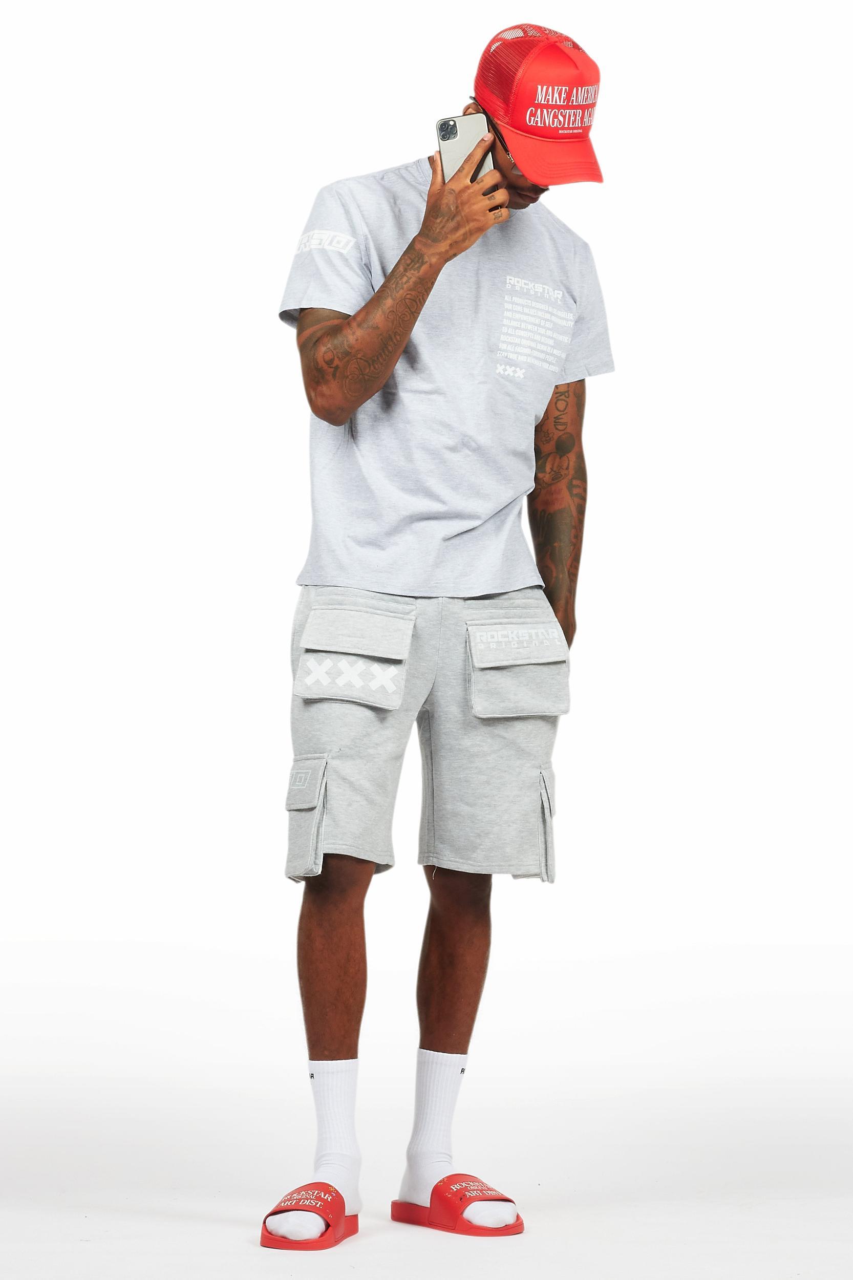 Jash Heather Grey/White Short Set Male Product Image