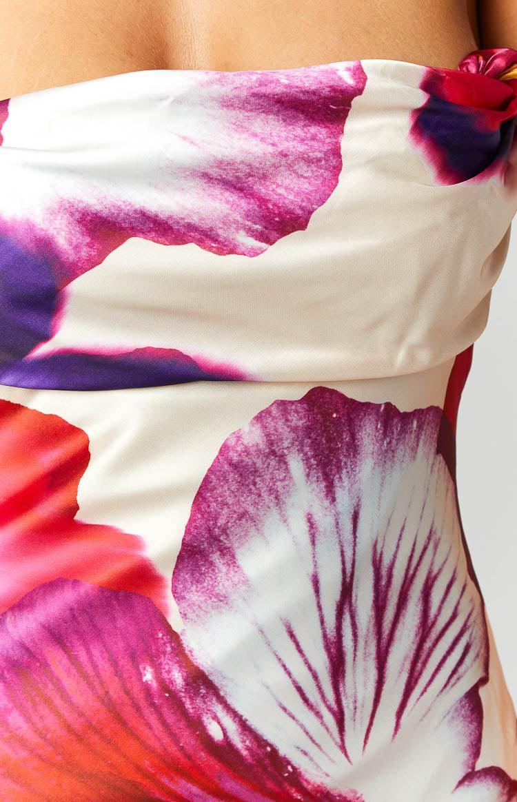 Ella Pink Floral Print Off Shoulder Formal Dress Product Image
