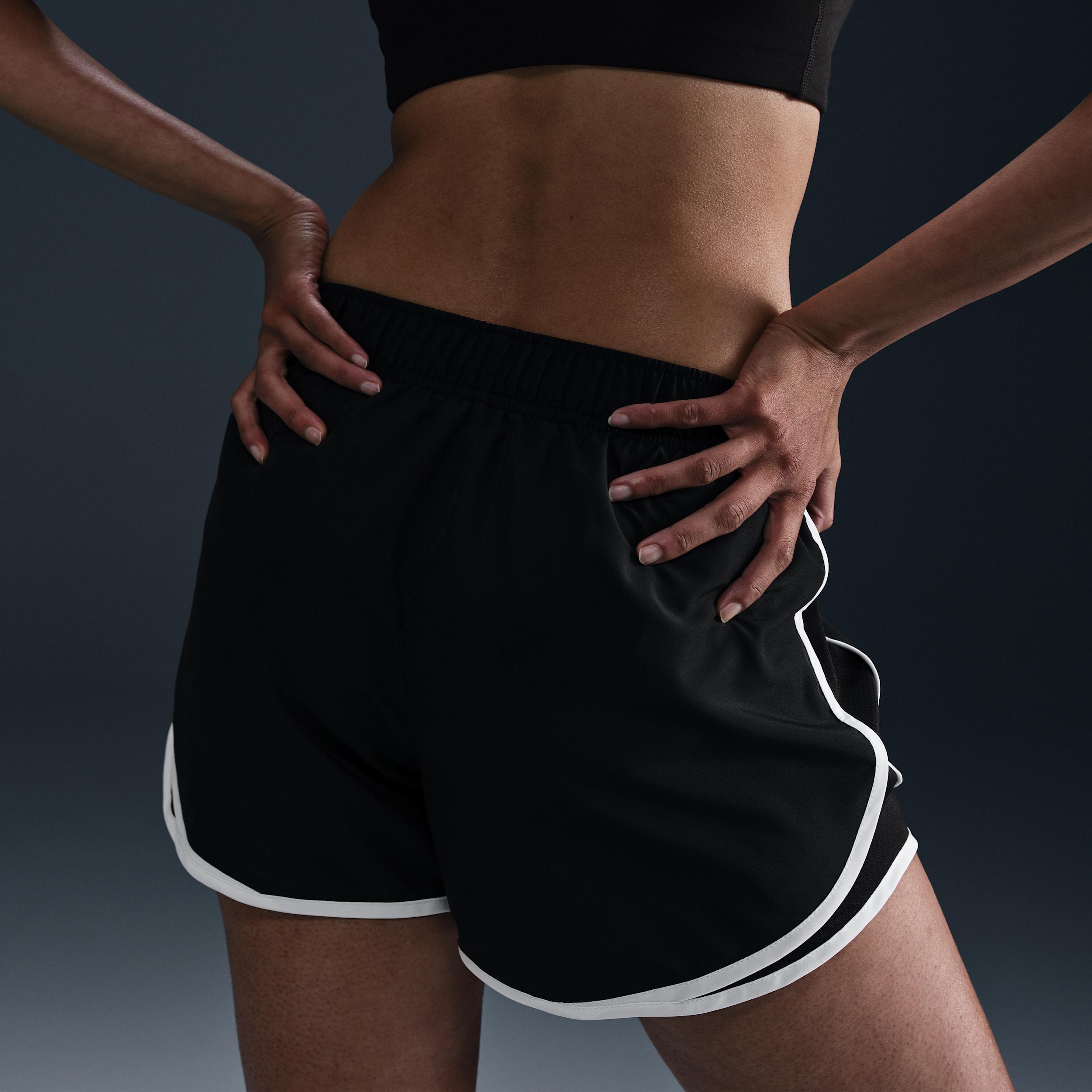 Women's Nike Tempo Dri-FIT Mid-Rise 3-in. Running Shorts, Size: Large, Black White Product Image