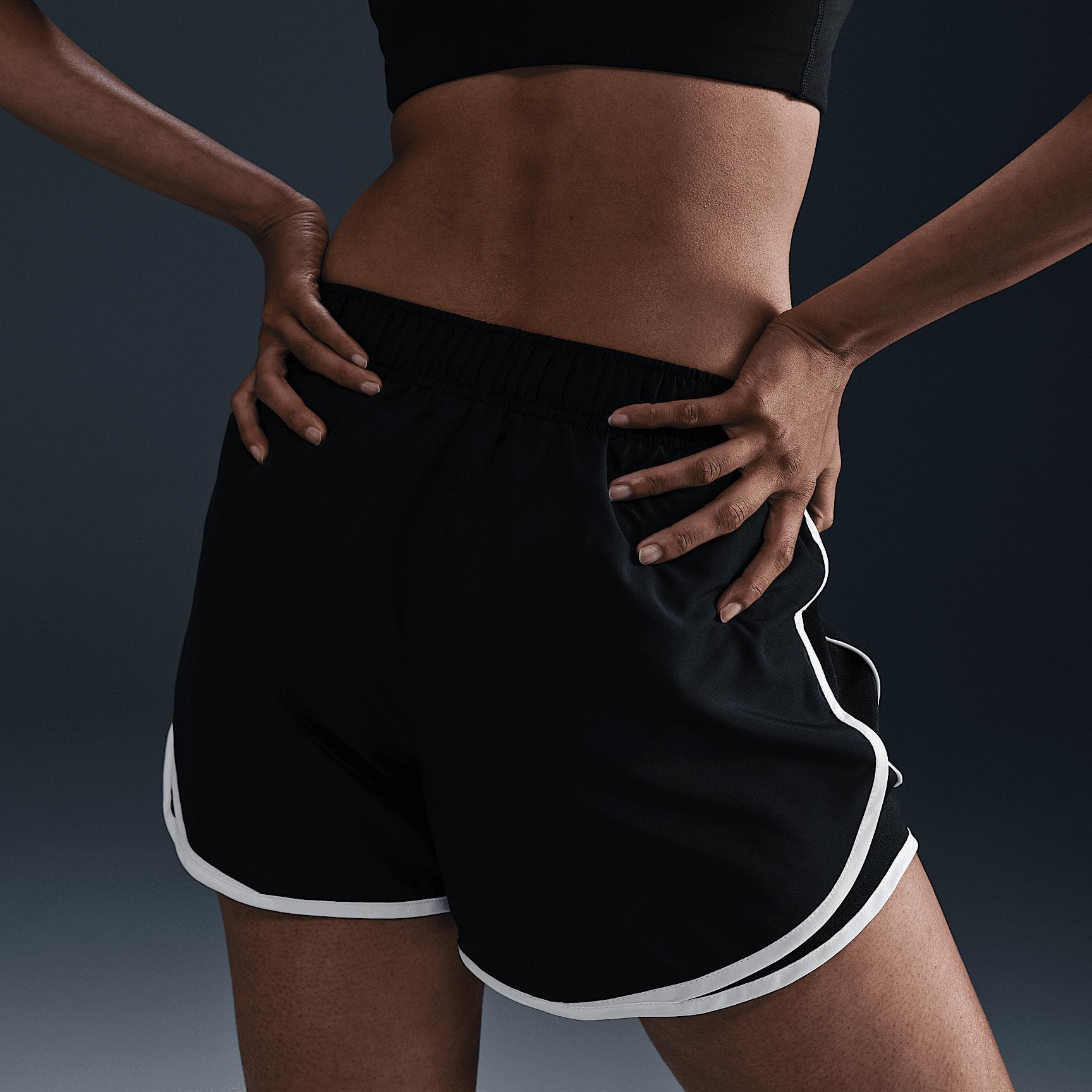 Nike Womens Tempo Dri-FIT Mid-Rise Brief-Lined Running Shorts in Black/White Product Image