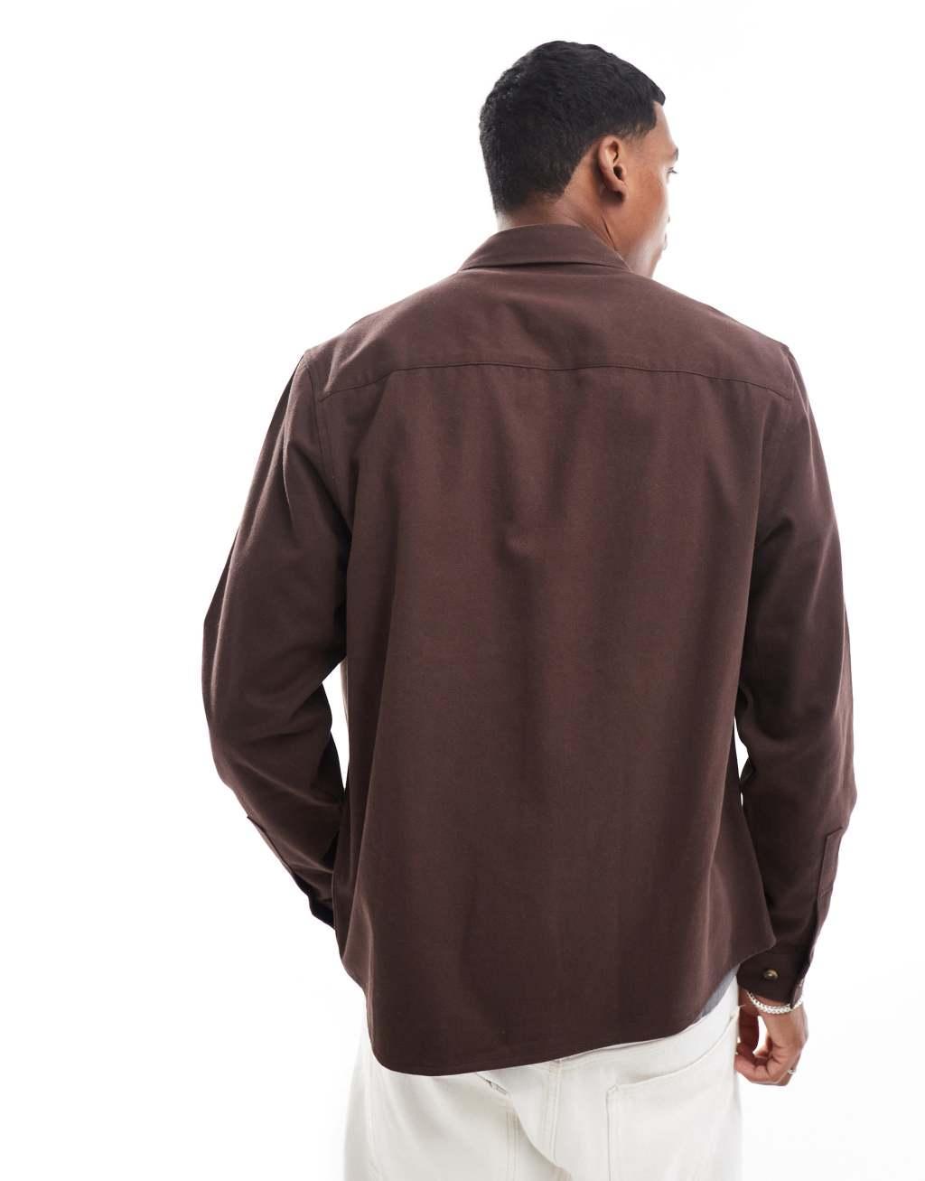 ASOS DESIGN cotton overshirt in dark brown Product Image