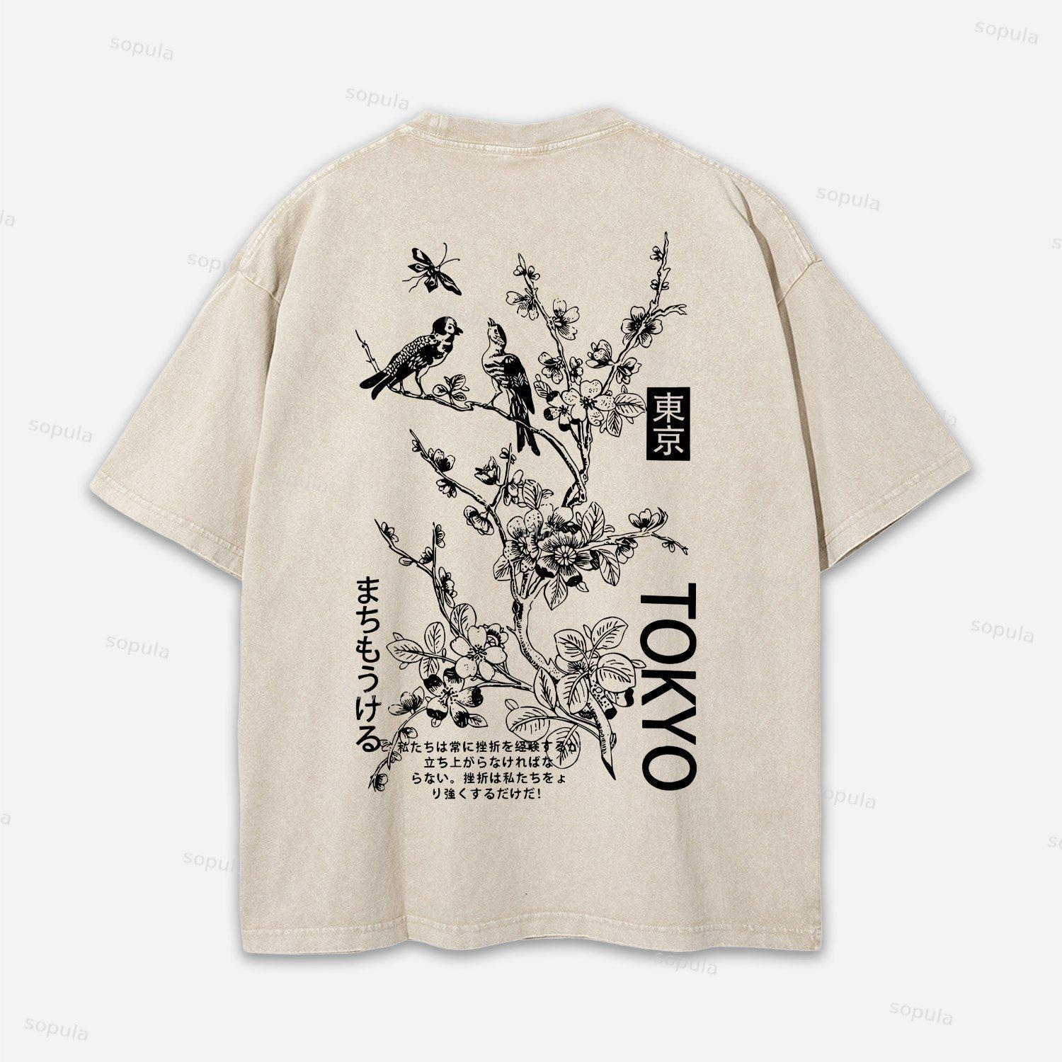 Vintage Tokyo Art Graphic Acid Washed T-shirt Product Image