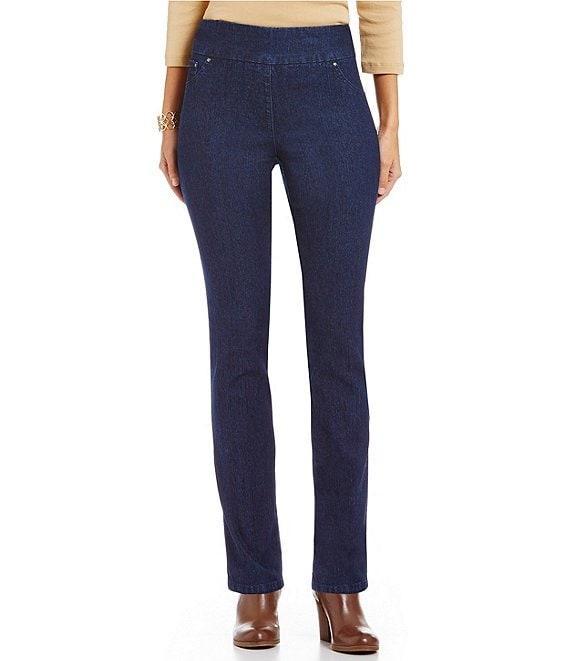 Ruby Rd. Pull-On Straight Leg Mid Rise Denim Jeans Product Image