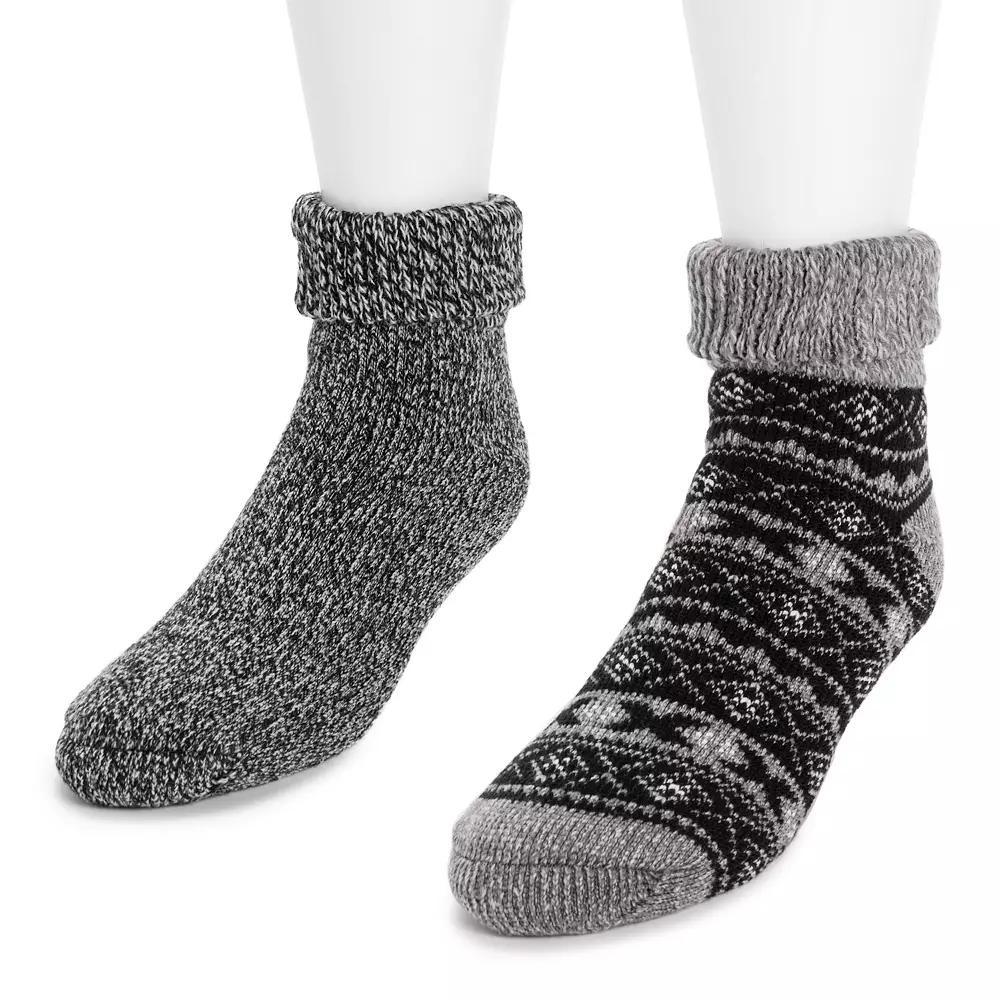 Men's MUK LUKS 2-Pack Cuffed Heat Retainer Ankle Socks, Gray Black Product Image