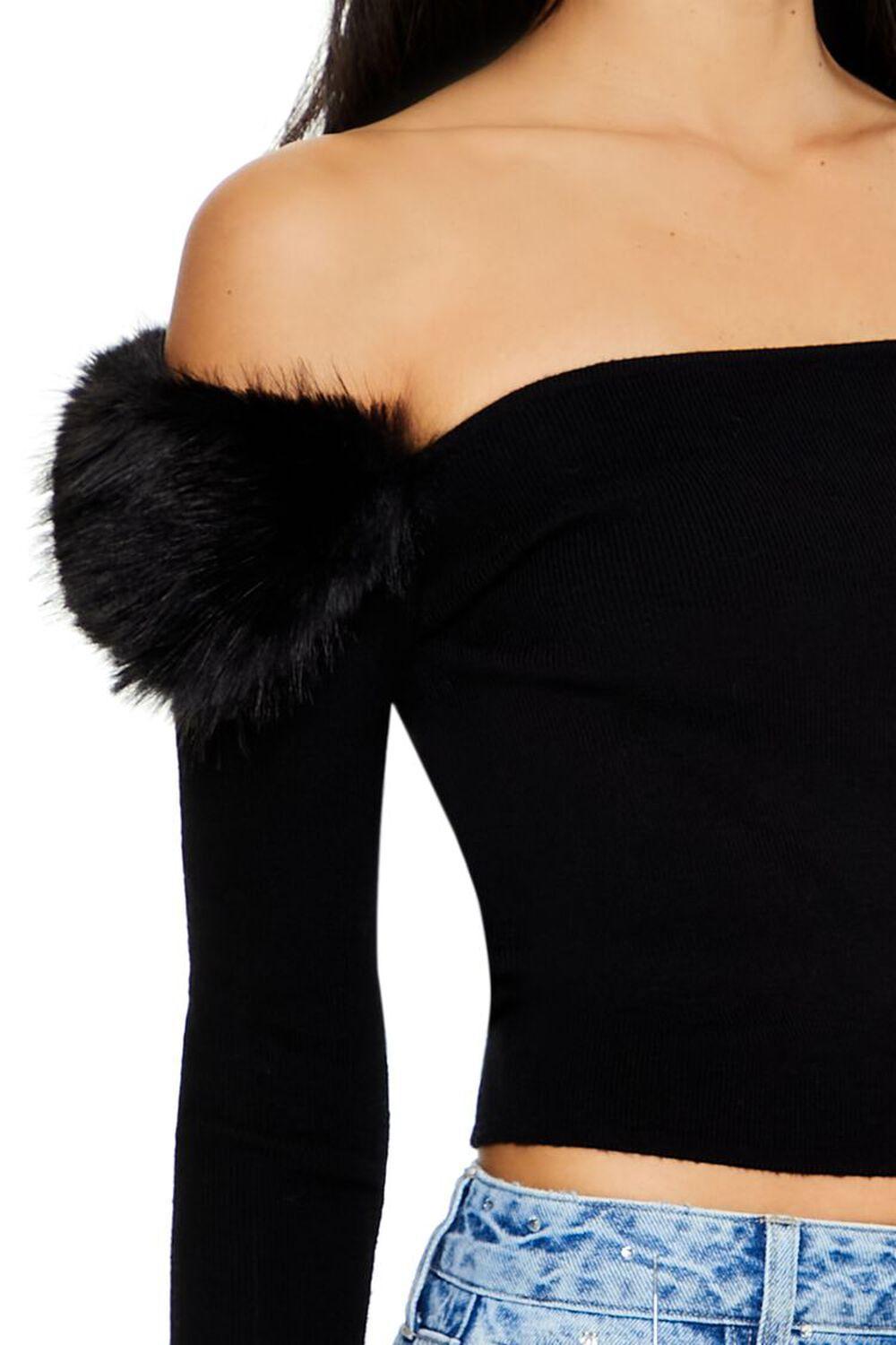 Faux Fur-Trim Sweater-Knit Crop Top | Forever 21 Product Image