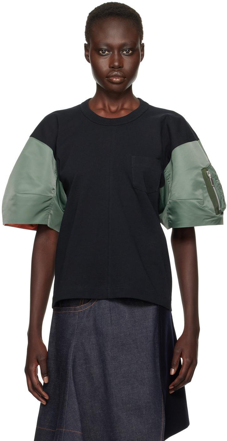 SACAI Nylon Twill X Cotton Jersey T-shirt In Blue Product Image