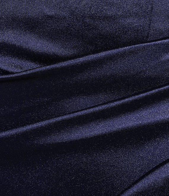 Honey and Rosie Sweetheart Neck Pearl Trim Spaghetti Strap Lace Back Bodice Pleated Envelope Front Gown Product Image