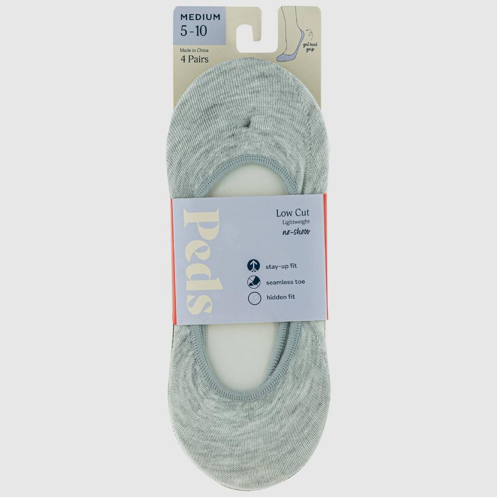 Peds Women's 4pk Liner Socks Assorted - Gray/White/Black/Nude 5-10: No Show, Seamless Toe, Hidden Gel Heel Grip, Stretch Fabric Product Image