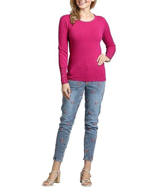 APNY Knit Crew Neck Long Grommet Lace Up Sleeve Sweater Product Image