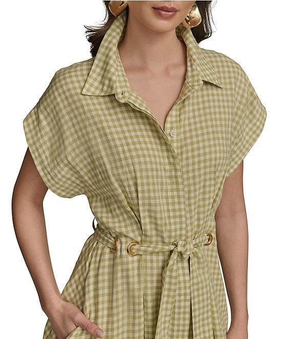 Donna Karan Short Sleeve Gingham Midi Shirt Dress Product Image