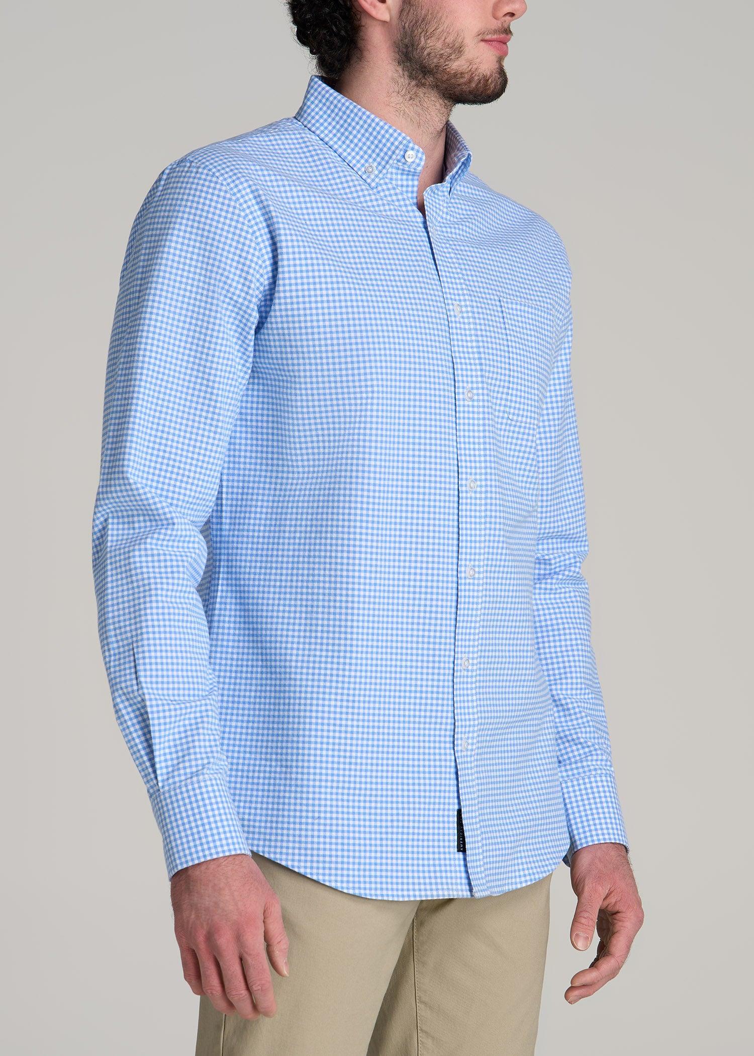 Washed Oxford Shirt for Tall Men in Light Blue Gingham Product Image
