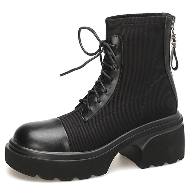 Cap Toe Platform Panel Lace Up Short Boots Product Image