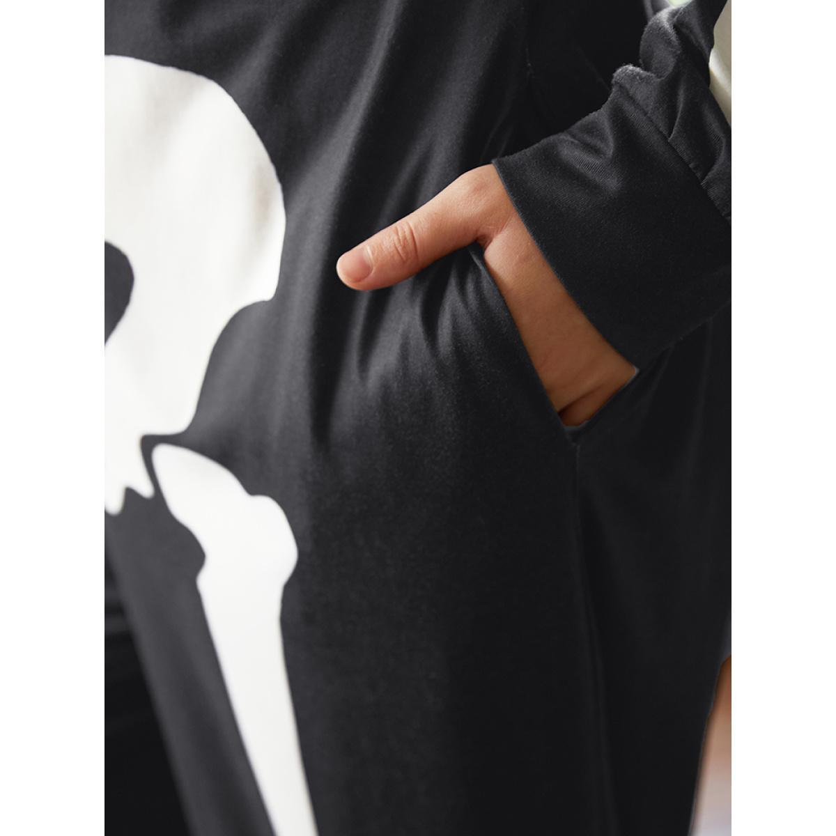 Plus Size Halloween Skull Print Hooded Zipper Sleep Jumpsuit Women Black Casual Graphic-Halloween Printed Hooded Pocket Loungewear BloomChic 18-20/2X Product Image