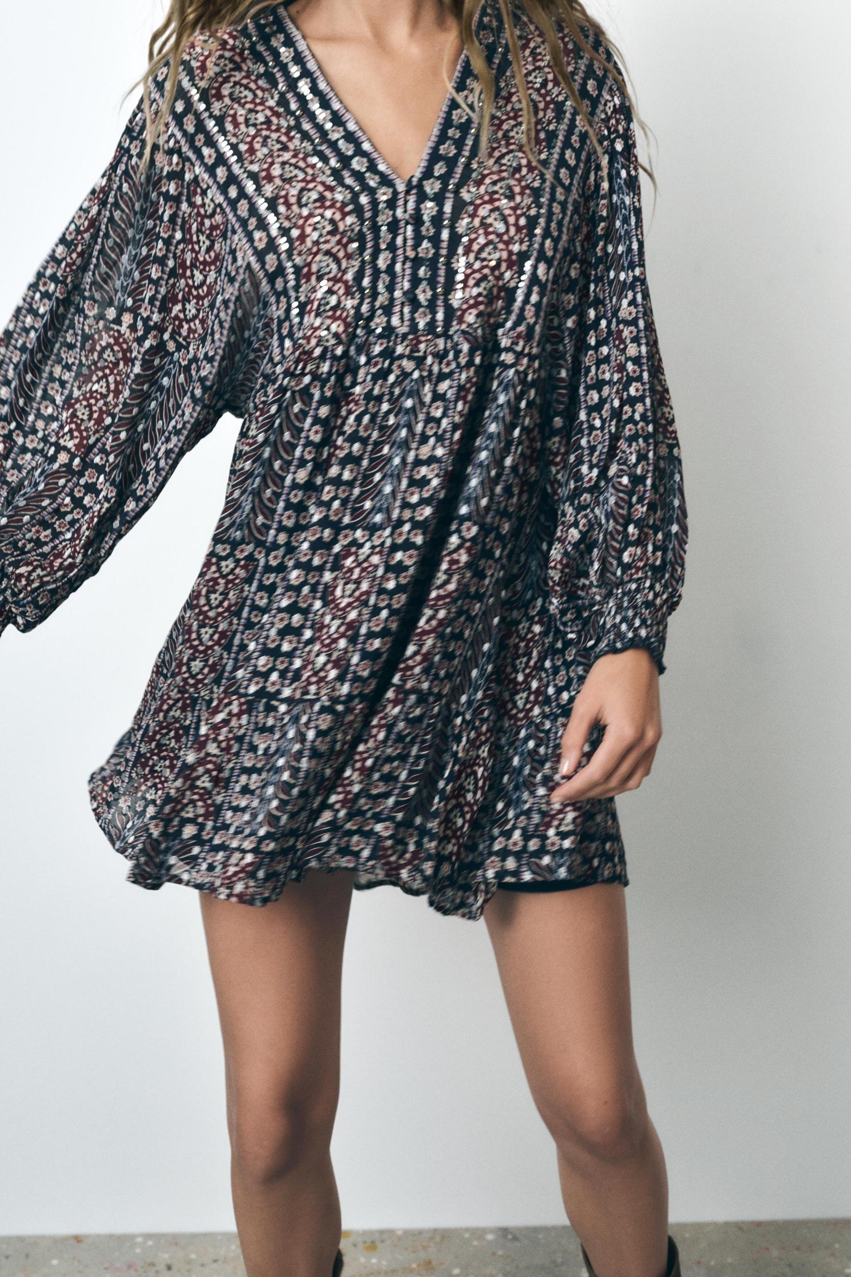 METALLIC THREAD PRINTED DRESS Product Image