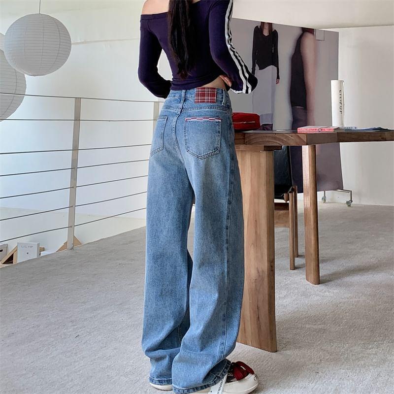 Mid Waist Washed Wide Leg Jeans Product Image