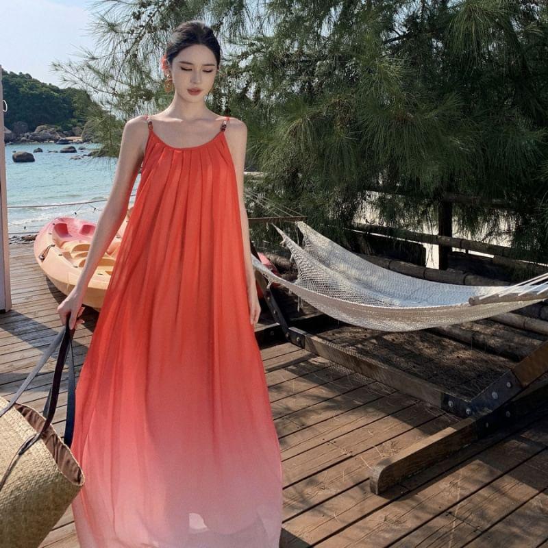 Sleeveless Gradient Maxi A-Line Dress Product Image