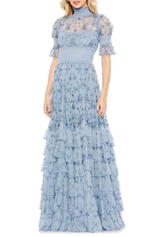 Womens Tiered Floral-Embroidered Gown Product Image