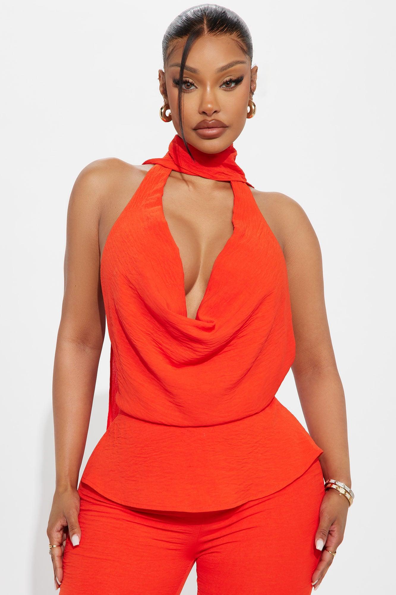 First Class Only Cowl Neck Jumpsuit - Tomato Red Product Image